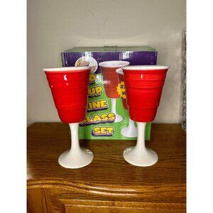 2 Red Solo Cup Wine Glasses Red White Big Mouth Toys Drinking Redneck Fun Funny
